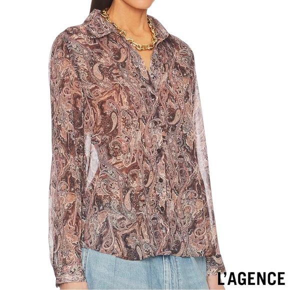 L'AGENCE Tops - L’AGENCE **NWT** Laurent Blouse In Brown Multi Neutral Paisley